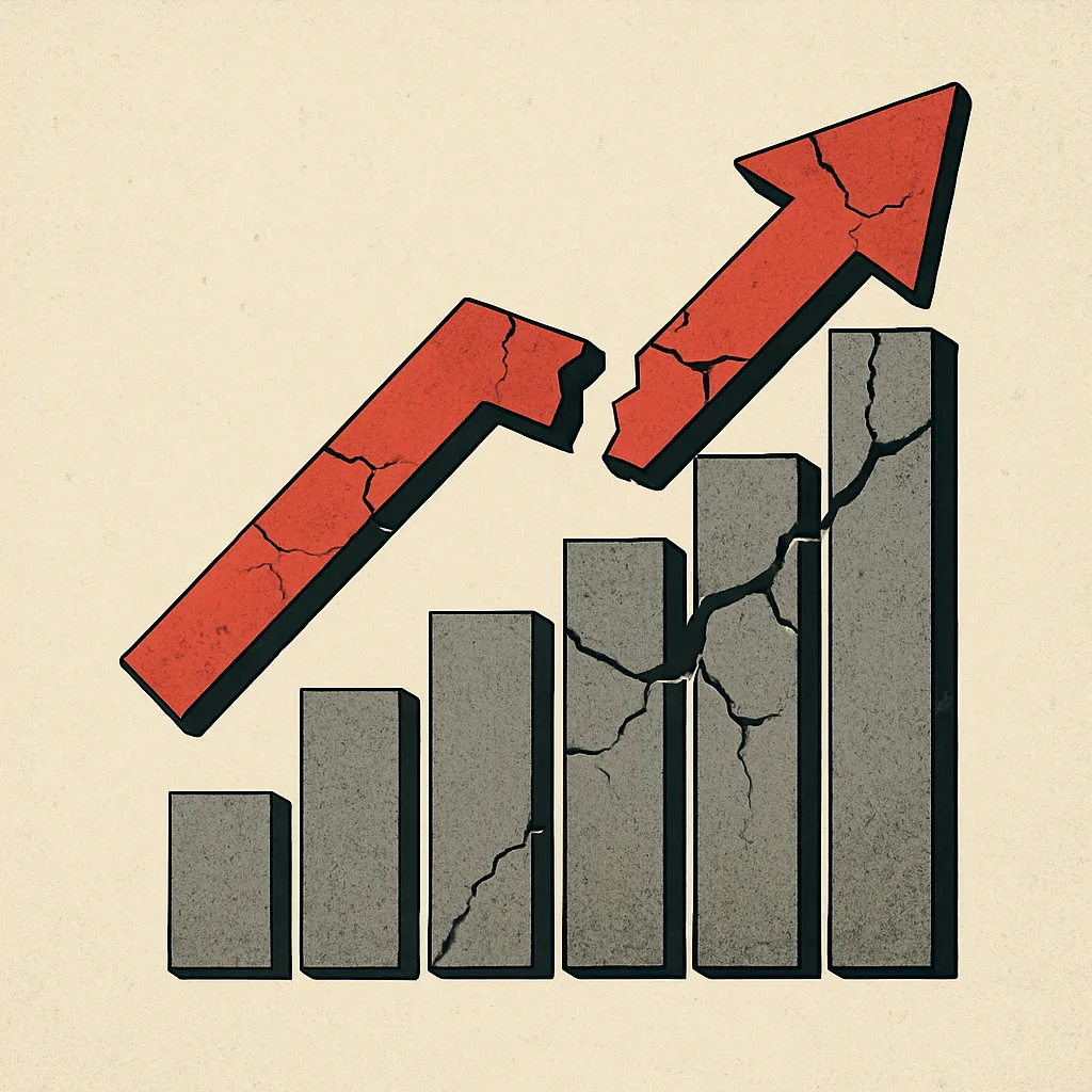 A broken growth chart with a severed arrow pointing up and to the right, implying the growth is broken.