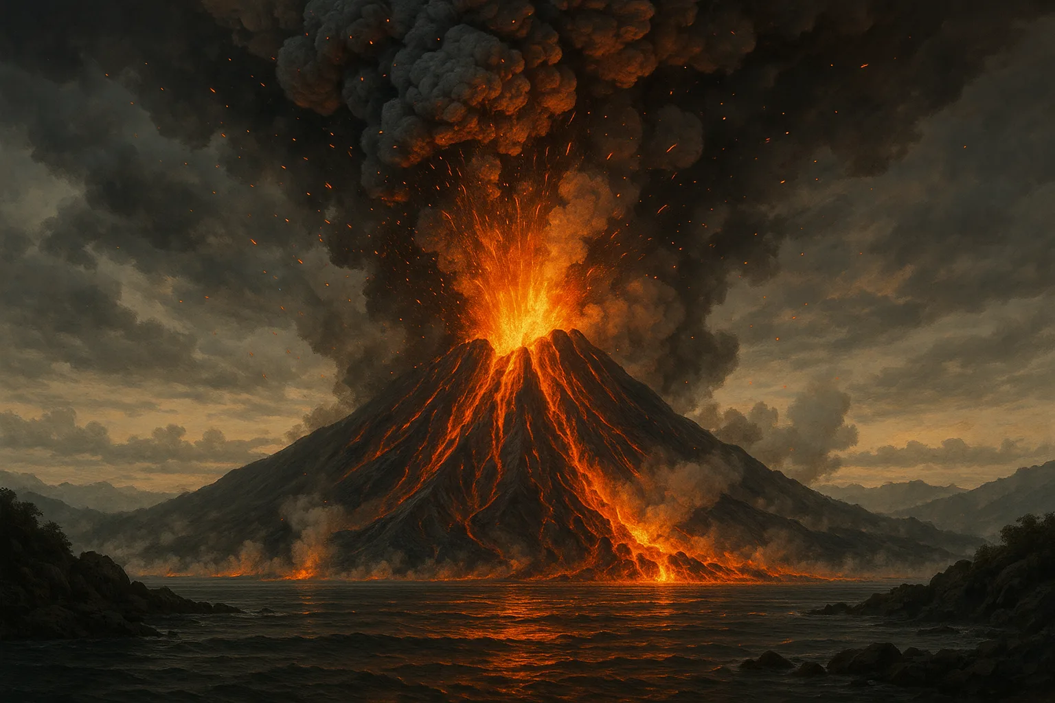 An erupting volcano generated by AI