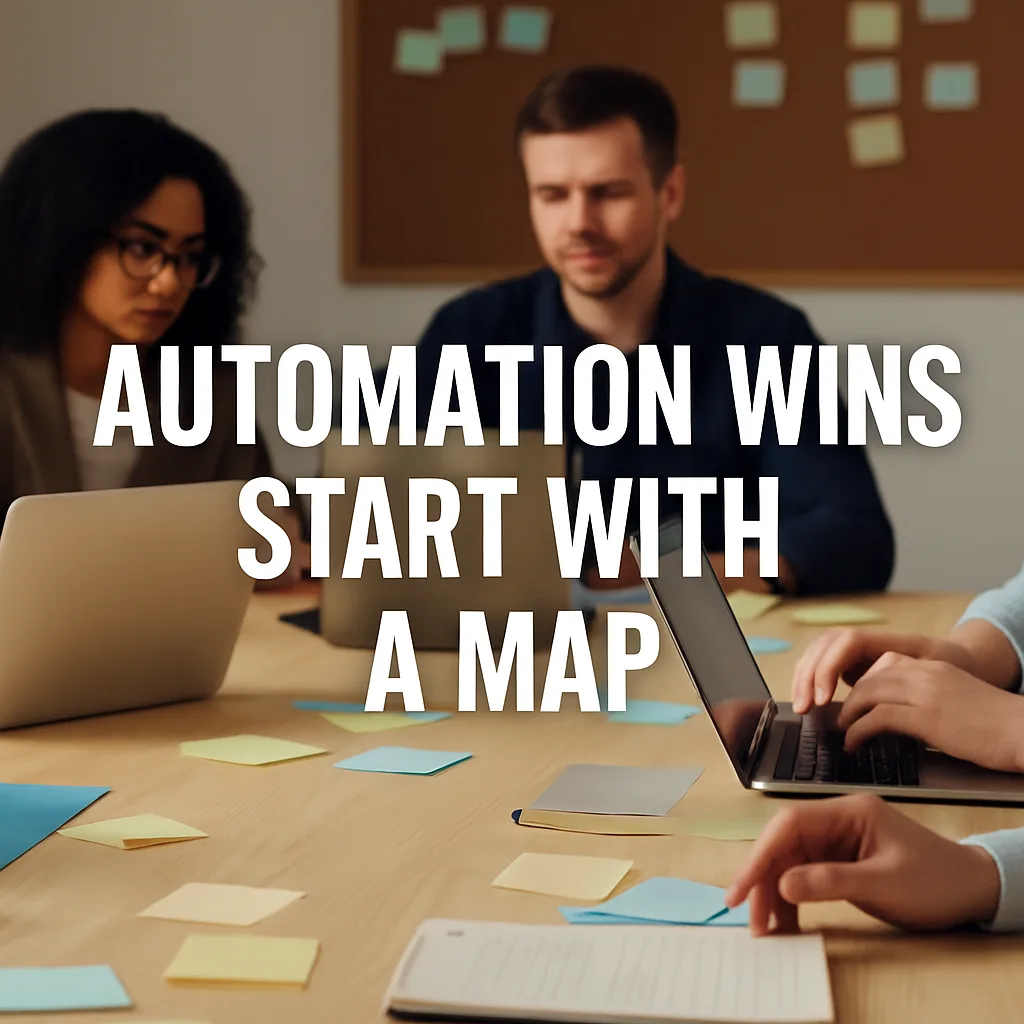 People sitting around a table with post its, note pads, and laptops and they appear to be working together.